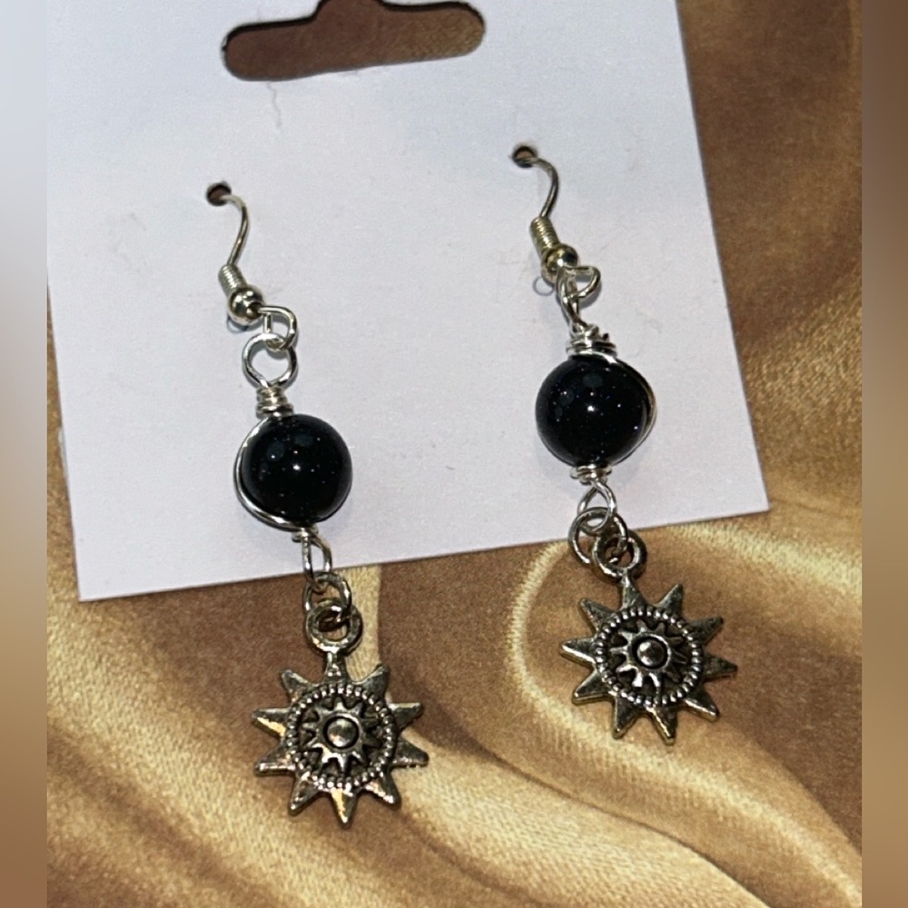Silver Crescent Moon and Sun Earrings set